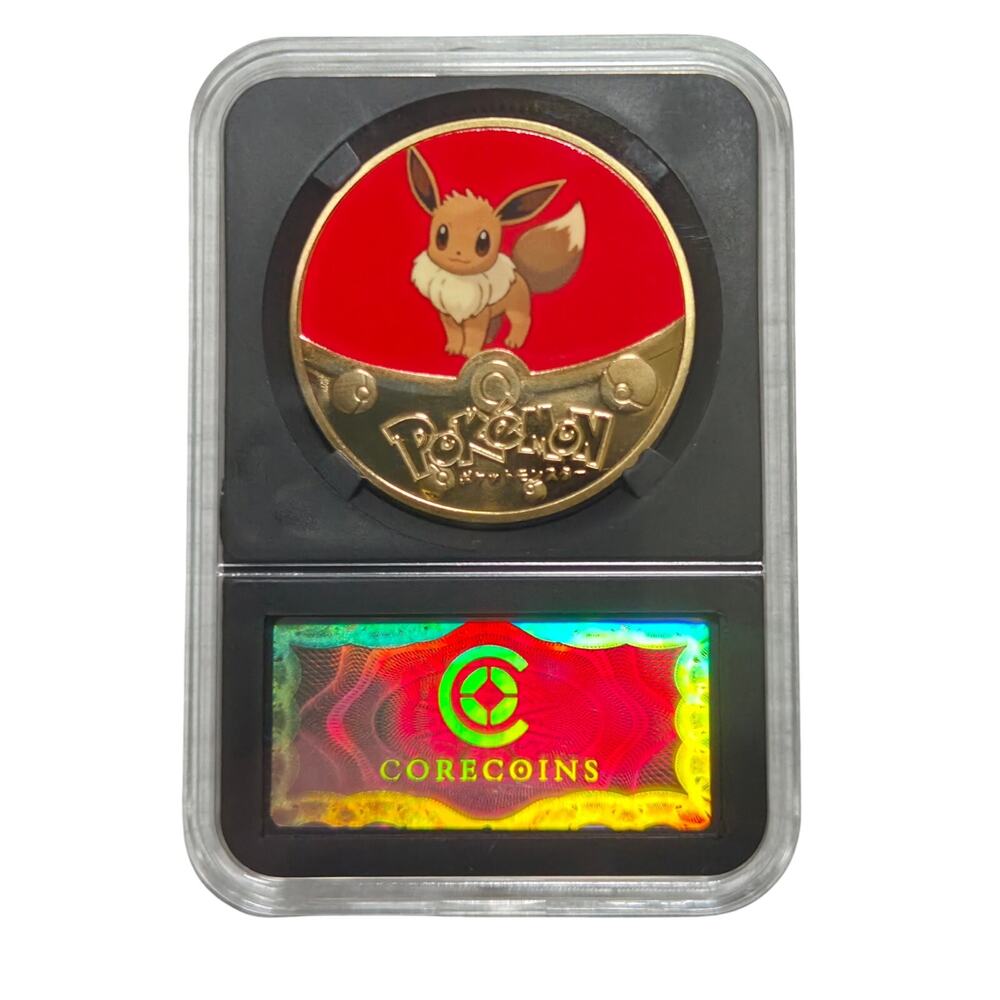 Pokemon Eevee Gold Tone Collectible Coin CoreCoins Slab Holographic Label